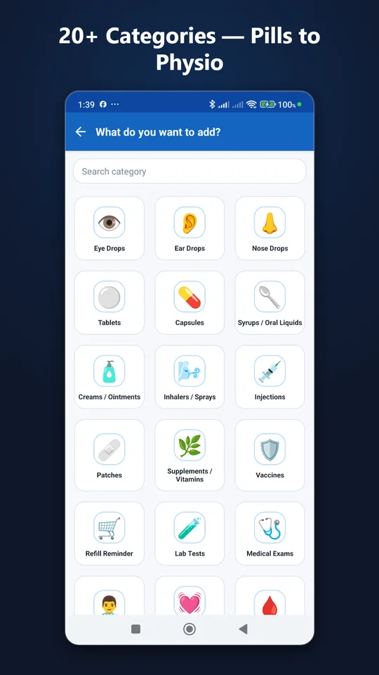 Category grid from eye drops and tablets to vaccines and lab tests